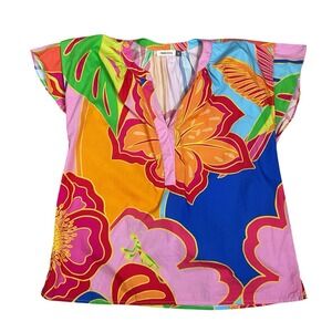 MAUDE VIVANTE Tropical FloralShirt Blouse Top Cotton Small Praying Mantis